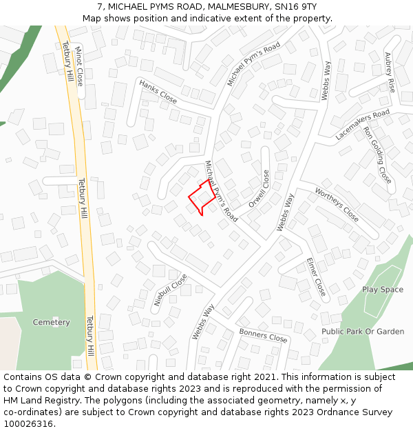 7, MICHAEL PYMS ROAD, MALMESBURY, SN16 9TY: Location map and indicative extent of plot