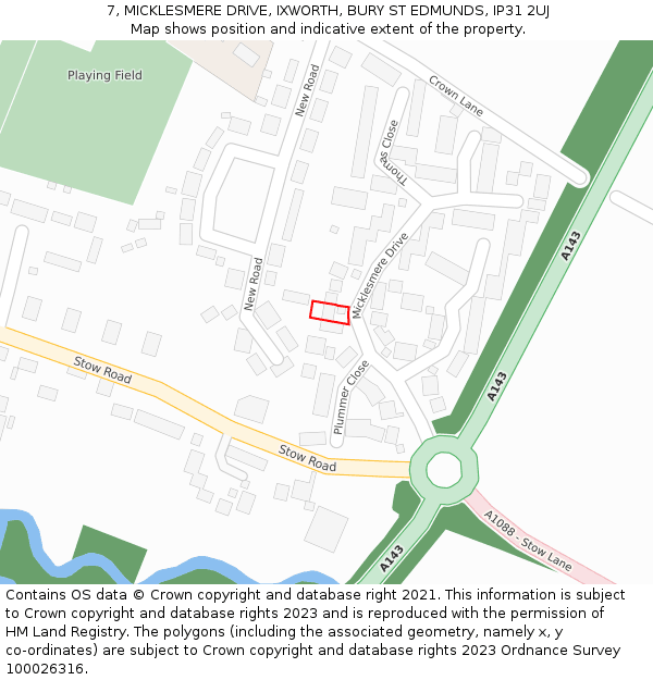 7, MICKLESMERE DRIVE, IXWORTH, BURY ST EDMUNDS, IP31 2UJ: Location map and indicative extent of plot