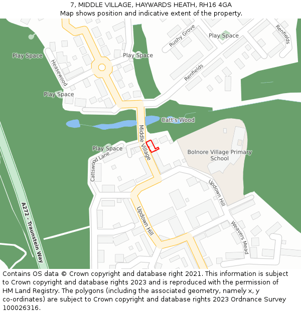 7, MIDDLE VILLAGE, HAYWARDS HEATH, RH16 4GA: Location map and indicative extent of plot