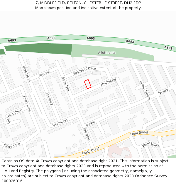 7, MIDDLEFIELD, PELTON, CHESTER LE STREET, DH2 1DP: Location map and indicative extent of plot