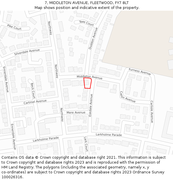 7, MIDDLETON AVENUE, FLEETWOOD, FY7 8LT: Location map and indicative extent of plot