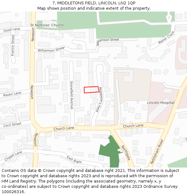 7, MIDDLETONS FIELD, LINCOLN, LN2 1QP: Location map and indicative extent of plot