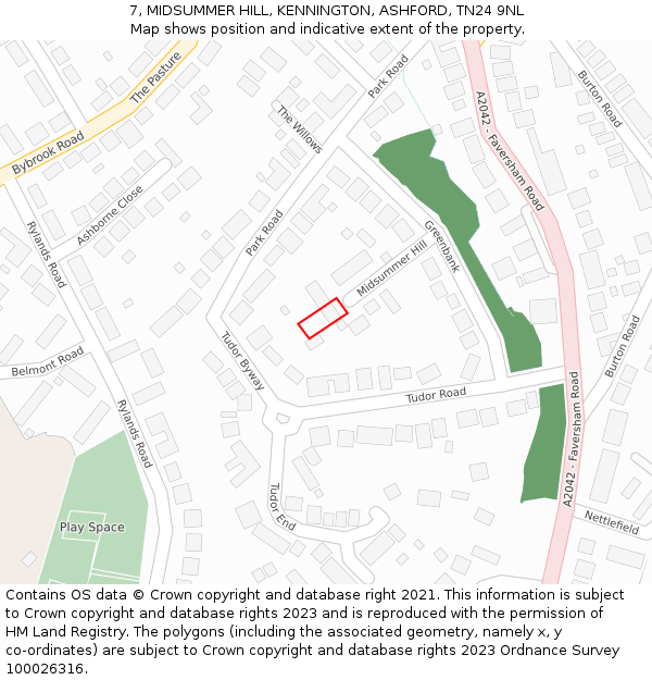 7, MIDSUMMER HILL, KENNINGTON, ASHFORD, TN24 9NL: Location map and indicative extent of plot