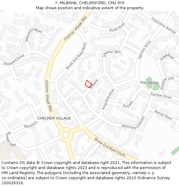 7, MILBANK, CHELMSFORD, CM2 6YX: Location map and indicative extent of plot