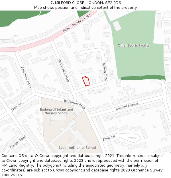 7, MILFORD CLOSE, LONDON, SE2 0DS: Location map and indicative extent of plot