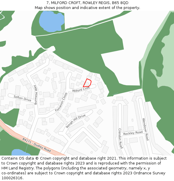 7, MILFORD CROFT, ROWLEY REGIS, B65 8QD: Location map and indicative extent of plot