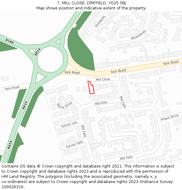 7, MILL CLOSE, DRIFFIELD, YO25 5BJ: Location map and indicative extent of plot