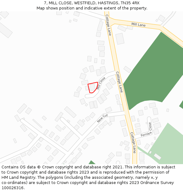 7, MILL CLOSE, WESTFIELD, HASTINGS, TN35 4RX: Location map and indicative extent of plot