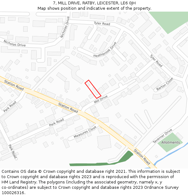 7, MILL DRIVE, RATBY, LEICESTER, LE6 0JH: Location map and indicative extent of plot