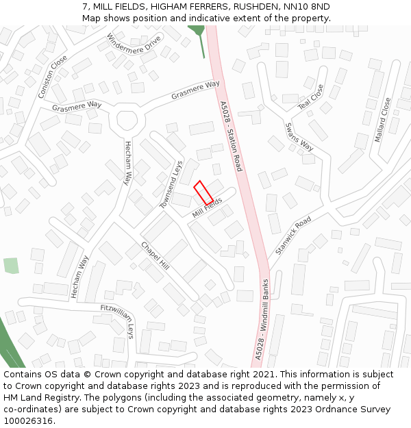 7, MILL FIELDS, HIGHAM FERRERS, RUSHDEN, NN10 8ND: Location map and indicative extent of plot