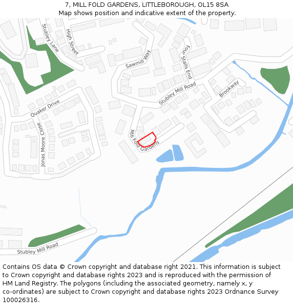 7, MILL FOLD GARDENS, LITTLEBOROUGH, OL15 8SA: Location map and indicative extent of plot