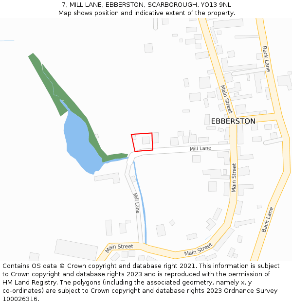 7, MILL LANE, EBBERSTON, SCARBOROUGH, YO13 9NL: Location map and indicative extent of plot