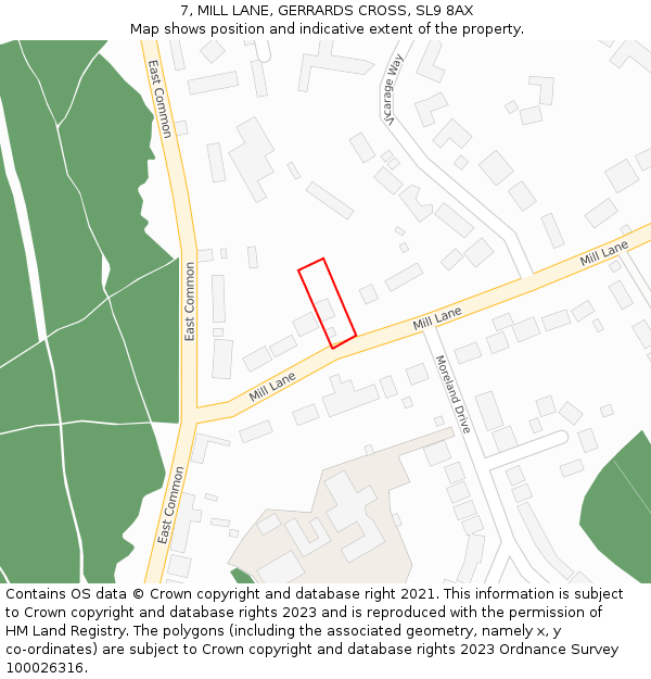 7, MILL LANE, GERRARDS CROSS, SL9 8AX: Location map and indicative extent of plot