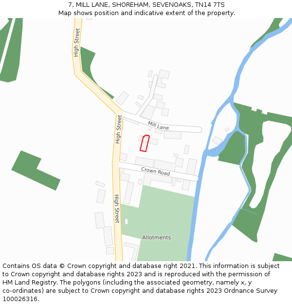 7, MILL LANE, SHOREHAM, SEVENOAKS, TN14 7TS: Location map and indicative extent of plot