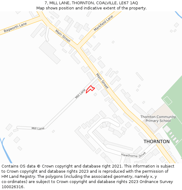 7, MILL LANE, THORNTON, COALVILLE, LE67 1AQ: Location map and indicative extent of plot