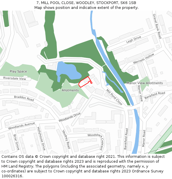 7, MILL POOL CLOSE, WOODLEY, STOCKPORT, SK6 1SB: Location map and indicative extent of plot