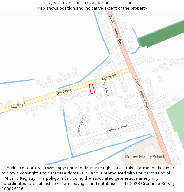 7, MILL ROAD, MURROW, WISBECH, PE13 4HF: Location map and indicative extent of plot