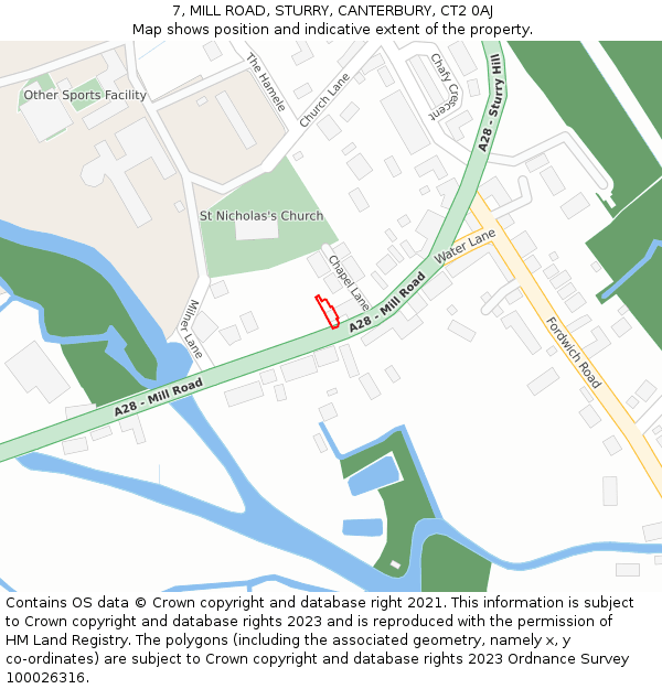 7, MILL ROAD, STURRY, CANTERBURY, CT2 0AJ: Location map and indicative extent of plot