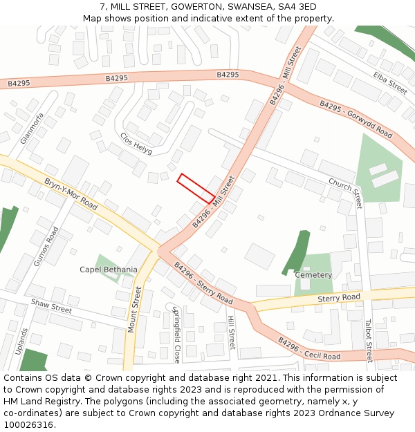 7, MILL STREET, GOWERTON, SWANSEA, SA4 3ED: Location map and indicative extent of plot