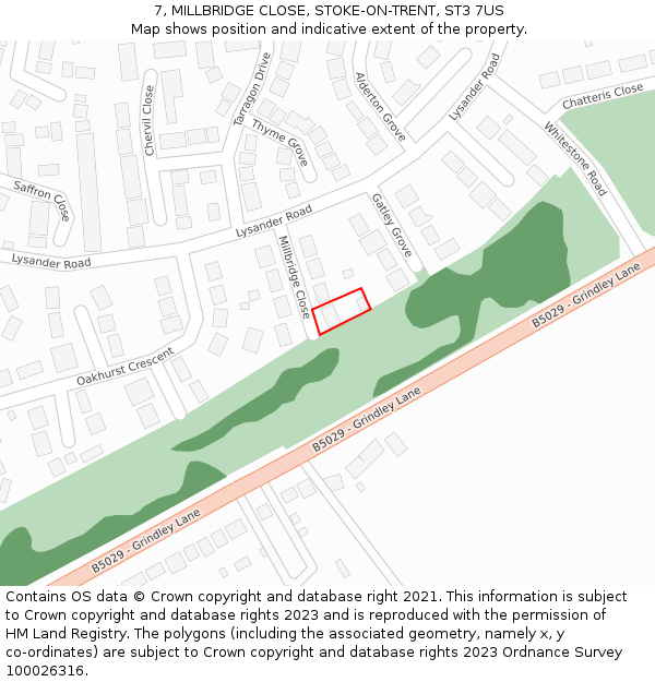 7, MILLBRIDGE CLOSE, STOKE-ON-TRENT, ST3 7US: Location map and indicative extent of plot