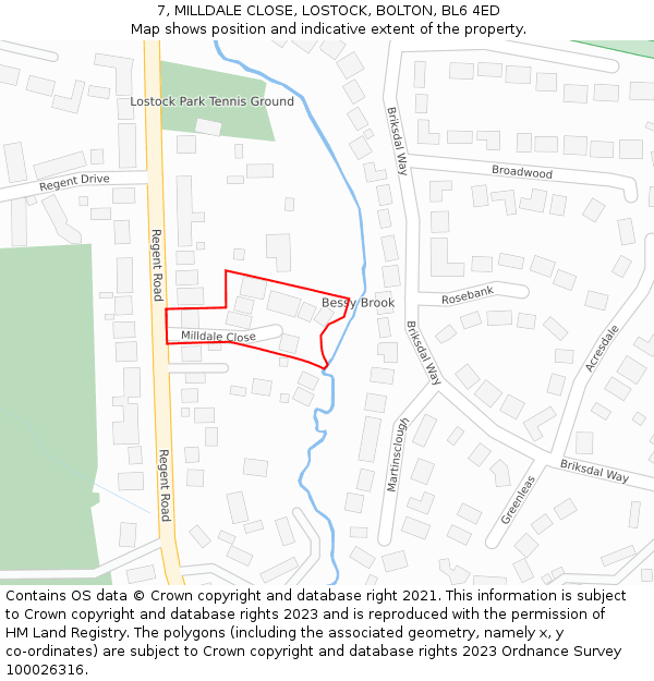 7, MILLDALE CLOSE, LOSTOCK, BOLTON, BL6 4ED: Location map and indicative extent of plot