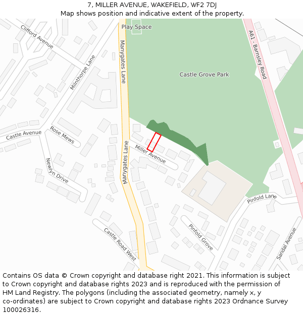 7, MILLER AVENUE, WAKEFIELD, WF2 7DJ: Location map and indicative extent of plot