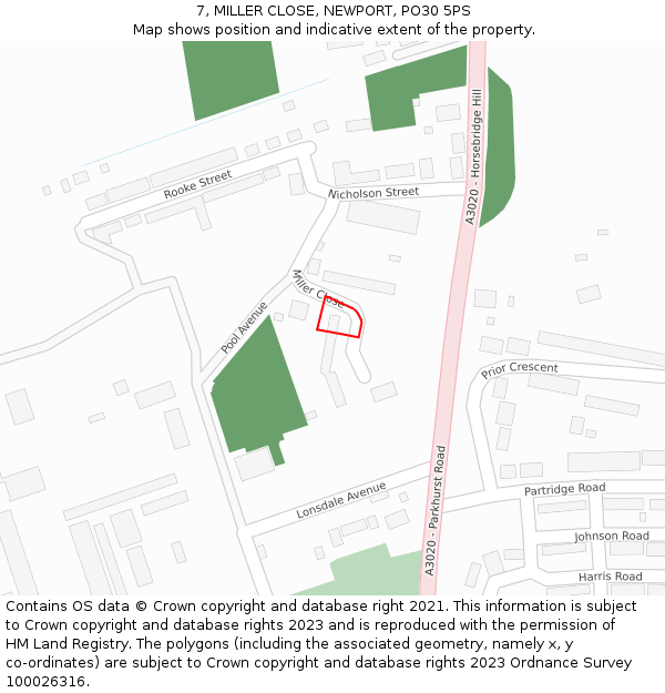 7, MILLER CLOSE, NEWPORT, PO30 5PS: Location map and indicative extent of plot