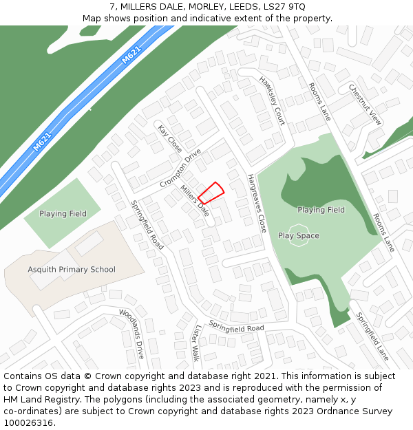 7, MILLERS DALE, MORLEY, LEEDS, LS27 9TQ: Location map and indicative extent of plot