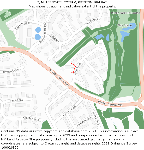 7, MILLERSGATE, COTTAM, PRESTON, PR4 0AZ: Location map and indicative extent of plot