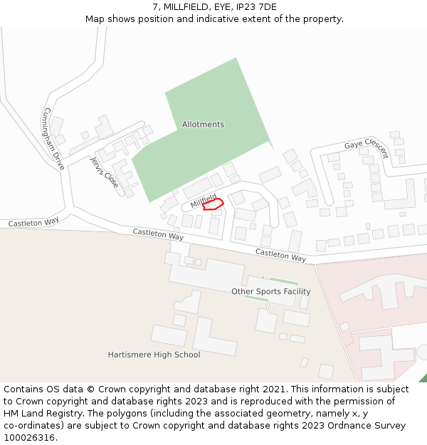 7, MILLFIELD, EYE, IP23 7DE: Location map and indicative extent of plot