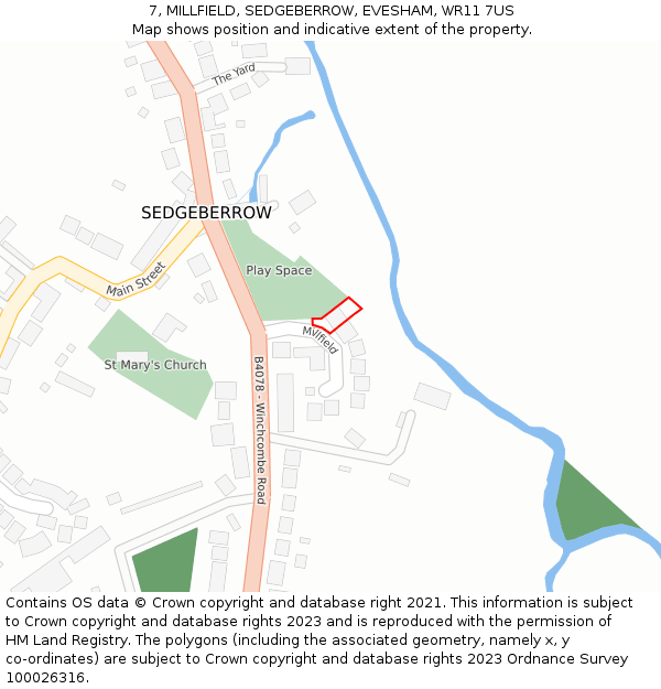7, MILLFIELD, SEDGEBERROW, EVESHAM, WR11 7US: Location map and indicative extent of plot