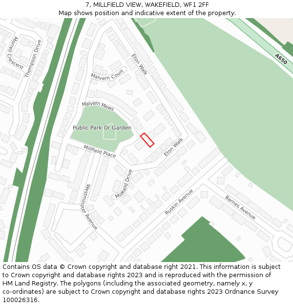 7, MILLFIELD VIEW, WAKEFIELD, WF1 2FF: Location map and indicative extent of plot