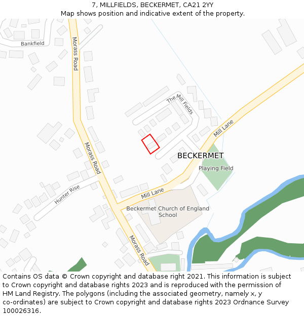 7, MILLFIELDS, BECKERMET, CA21 2YY: Location map and indicative extent of plot