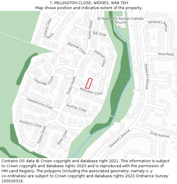 7, MILLINGTON CLOSE, WIDNES, WA8 7EH: Location map and indicative extent of plot