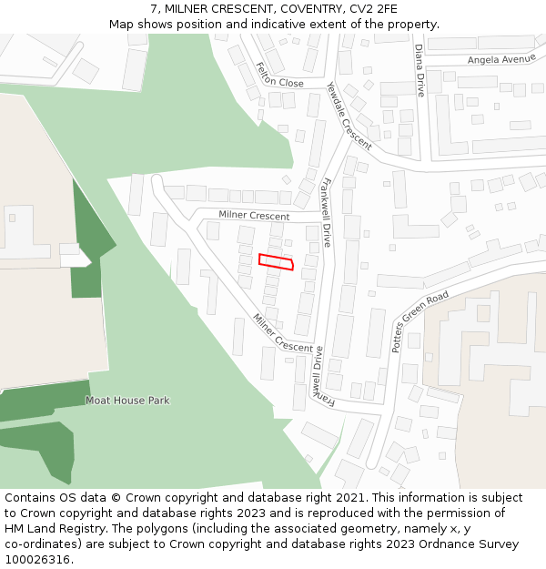 7, MILNER CRESCENT, COVENTRY, CV2 2FE: Location map and indicative extent of plot