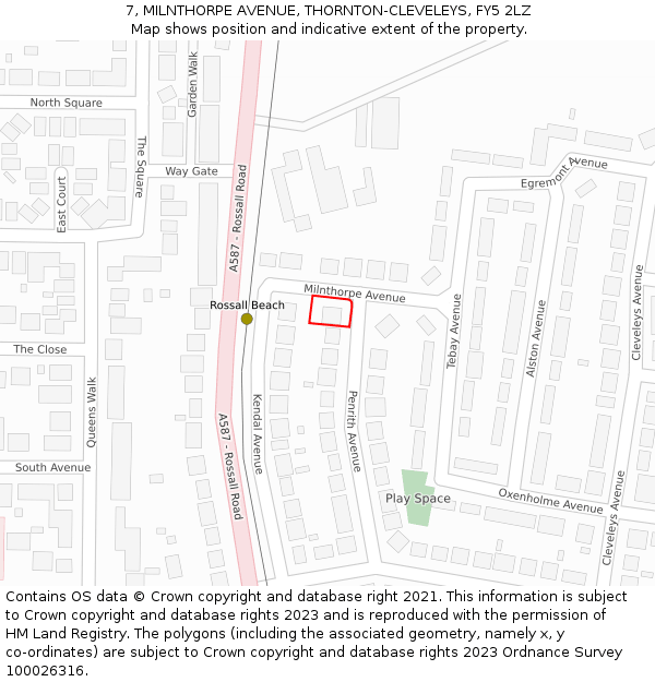 7, MILNTHORPE AVENUE, THORNTON-CLEVELEYS, FY5 2LZ: Location map and indicative extent of plot