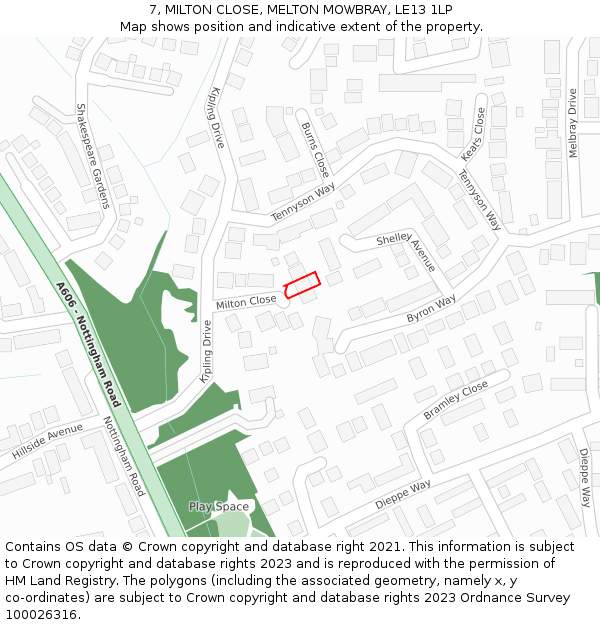 7, MILTON CLOSE, MELTON MOWBRAY, LE13 1LP: Location map and indicative extent of plot