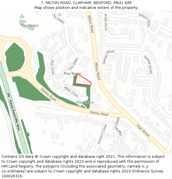 7, MILTON ROAD, CLAPHAM, BEDFORD, MK41 6AP: Location map and indicative extent of plot