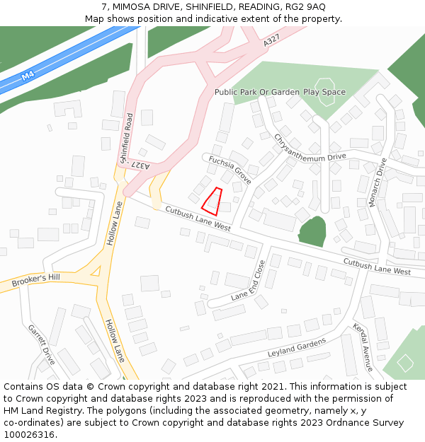 7, MIMOSA DRIVE, SHINFIELD, READING, RG2 9AQ: Location map and indicative extent of plot