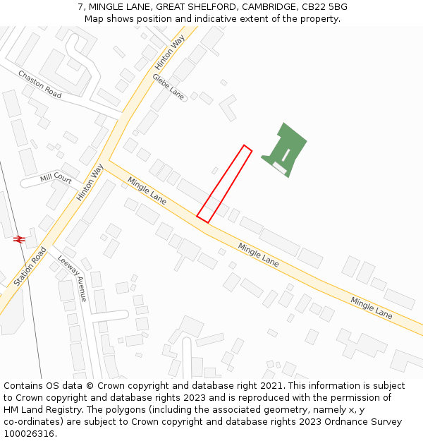 7, MINGLE LANE, GREAT SHELFORD, CAMBRIDGE, CB22 5BG: Location map and indicative extent of plot