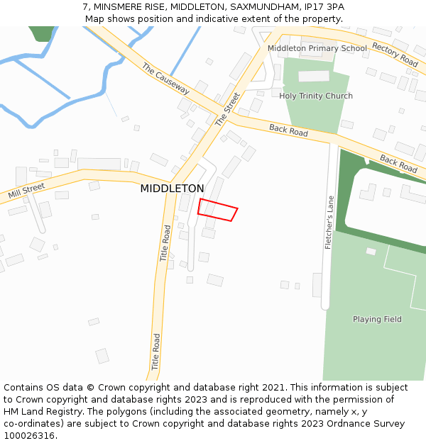 7, MINSMERE RISE, MIDDLETON, SAXMUNDHAM, IP17 3PA: Location map and indicative extent of plot