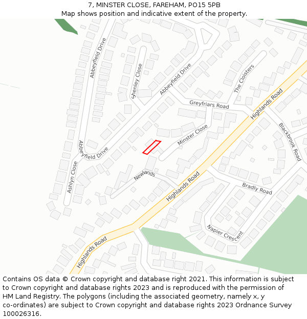 7, MINSTER CLOSE, FAREHAM, PO15 5PB: Location map and indicative extent of plot