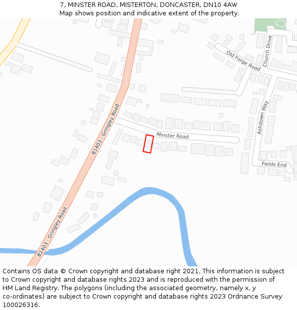 7, MINSTER ROAD, MISTERTON, DONCASTER, DN10 4AW: Location map and indicative extent of plot