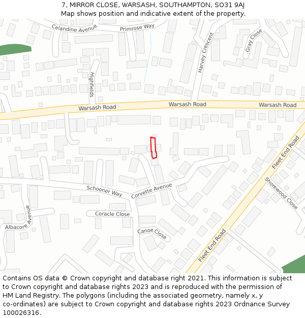 7, MIRROR CLOSE, WARSASH, SOUTHAMPTON, SO31 9AJ: Location map and indicative extent of plot