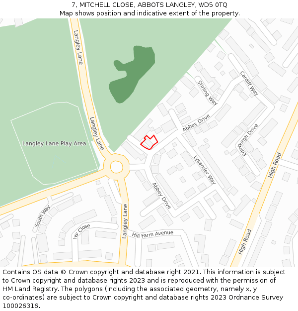7, MITCHELL CLOSE, ABBOTS LANGLEY, WD5 0TQ: Location map and indicative extent of plot