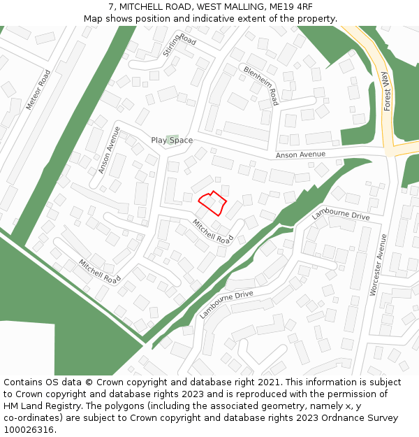 7, MITCHELL ROAD, WEST MALLING, ME19 4RF: Location map and indicative extent of plot