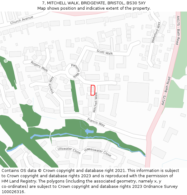 7, MITCHELL WALK, BRIDGEYATE, BRISTOL, BS30 5XY: Location map and indicative extent of plot