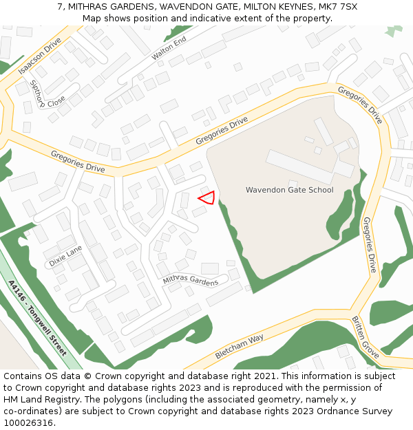 7, MITHRAS GARDENS, WAVENDON GATE, MILTON KEYNES, MK7 7SX: Location map and indicative extent of plot
