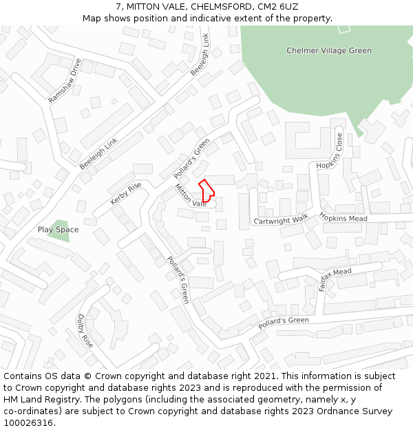 7, MITTON VALE, CHELMSFORD, CM2 6UZ: Location map and indicative extent of plot