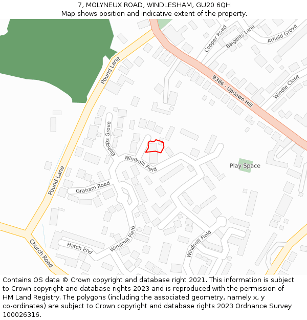 7, MOLYNEUX ROAD, WINDLESHAM, GU20 6QH: Location map and indicative extent of plot